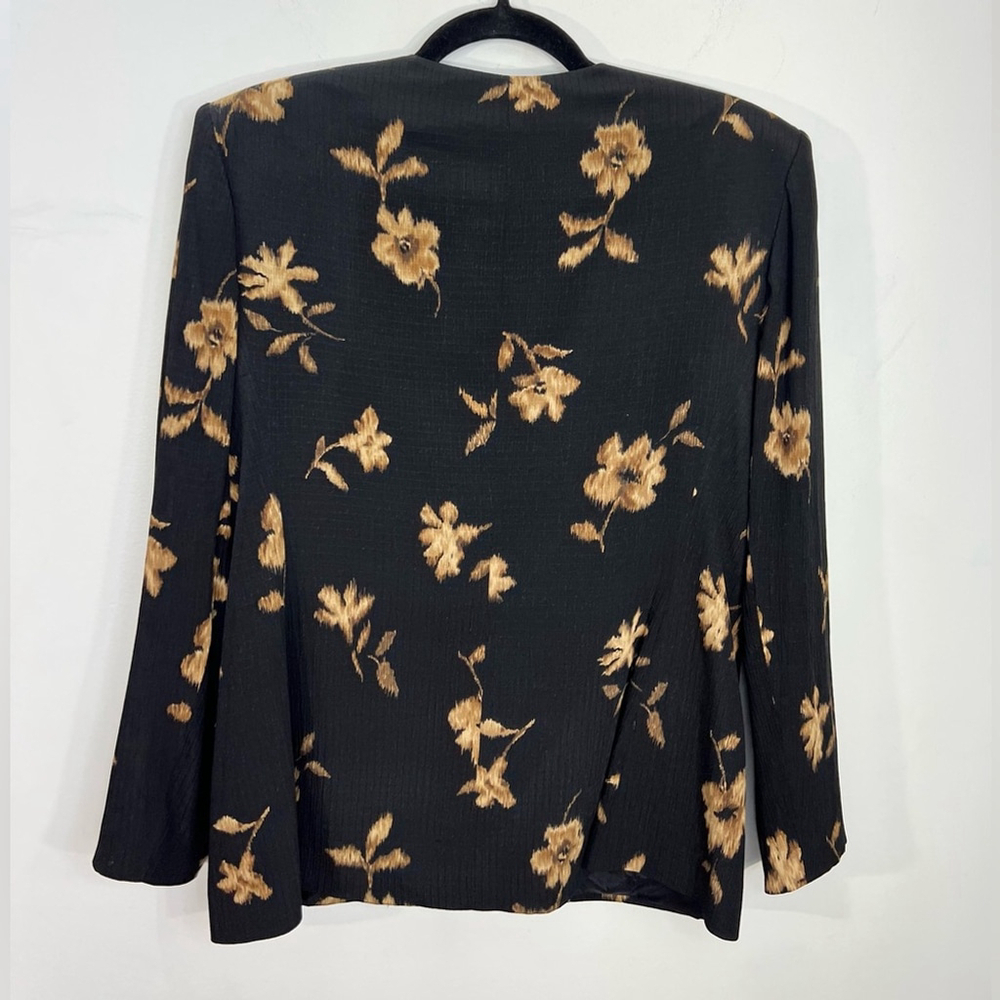 SOLD Jones New York 100% silk Floral Black and tan Women's Jacket blazer 10P - Picture 6 of 13